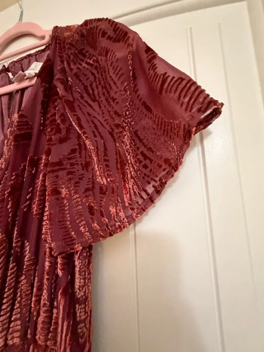 Anthropologie Somerset Jumpsuit Velvet Burnout Edition Sz Med Wide Leg Rust - Picture 13 of 17